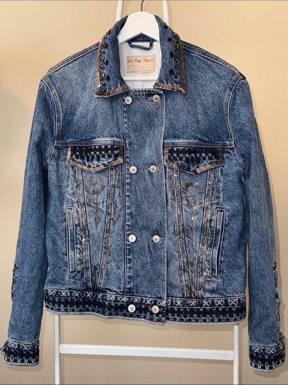 We The Free Embroidered Denim Jacket with metallic accents (read description)